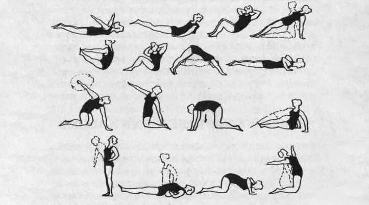 A complex of exercise therapy that promotes muscle tissue strength in thoracic osteochondrosis